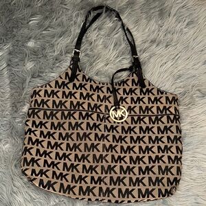 Michael Kors Black and tan MK Logo Tote